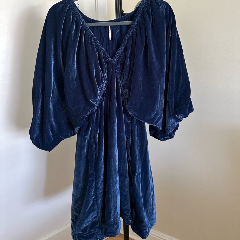 Free People Velvet Mini Dress in Deep Navy Blue